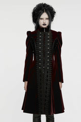 Black/Red Long Puff Sleeves Floral Embroidery Women's Gothic Coat - Black/Red - 1
