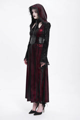 Red Long Sleeves Hollow Embroidery Hooded Ripped Women's Gothic Dress Coat - Product - 3
