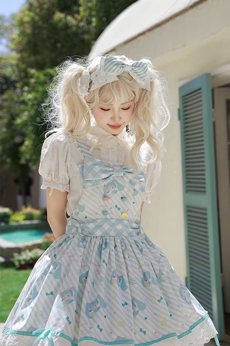 Blue [Hatsune Miku] Sleeveless Print Bowknot Lace Sweet Lolita Strap Jumper Dress - Product - 2
