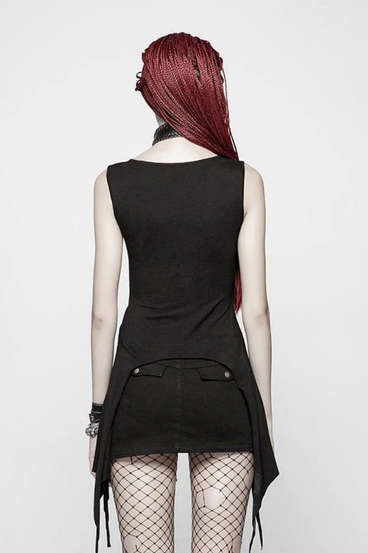 Black Metal Buckle Irregular Hem Women's Punk Vest - Product - 3