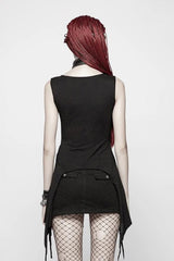 Black Metal Buckle Irregular Hem Women's Punk Vest - Product - 3