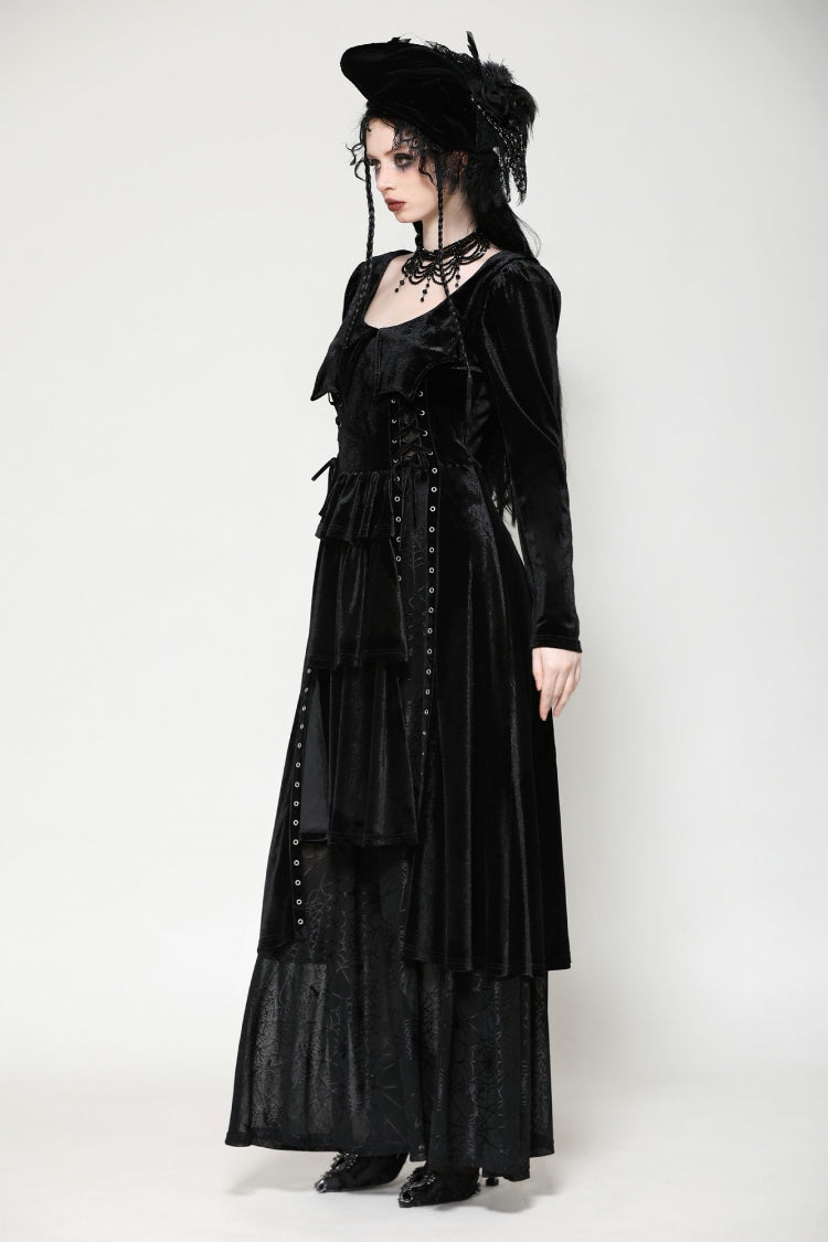 Black Long Sleeves Eyelets Side Slit Women's Gothic Maxi Dresses Wedding Dress - Product - 10