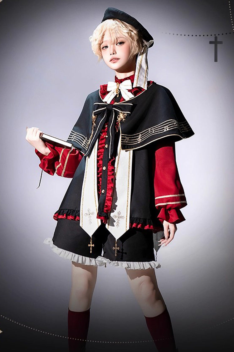 Black/Red [The Choir of The Church] Ouji Fashion Gothic Prince Lolita Set (Younger Brother Version) - Black/Red - 1