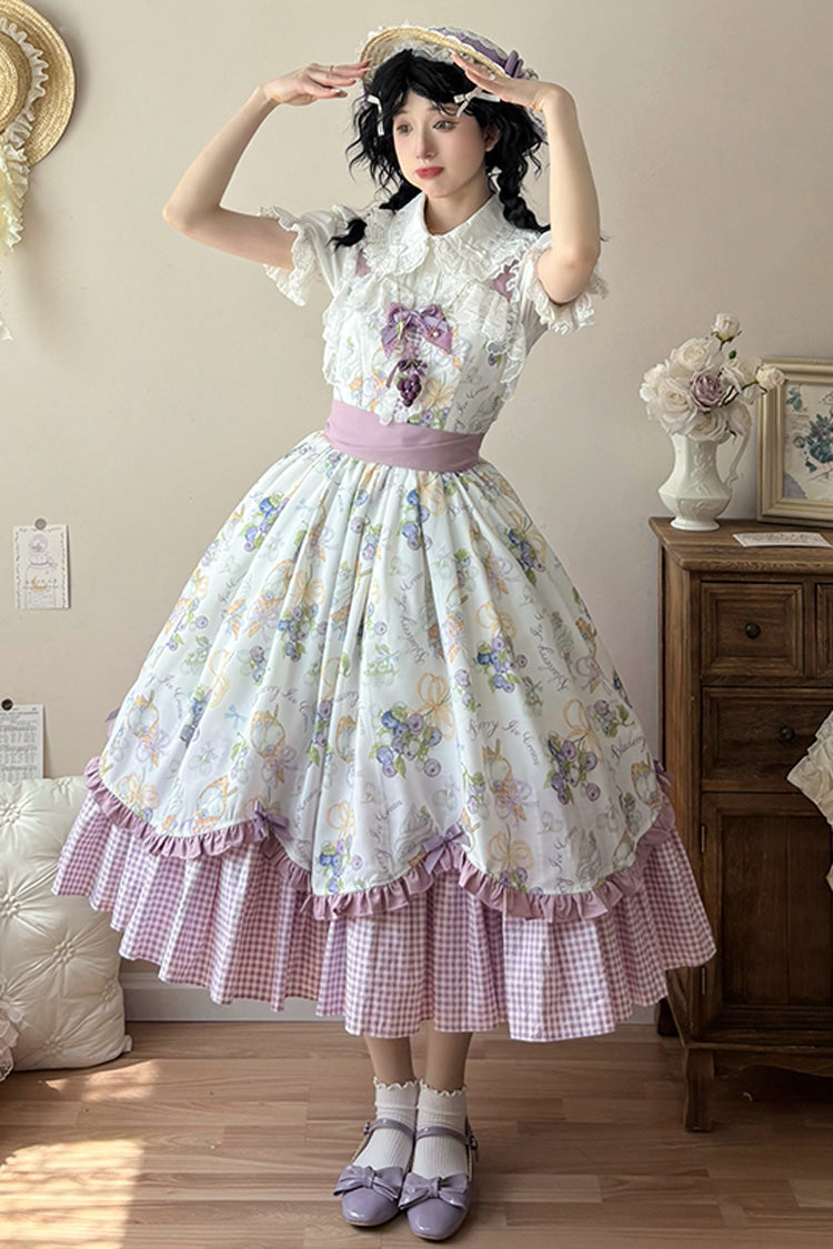 [Blueberry Early Summer] Sleeveless Print Ruffle Bowknot Sweet Lolita Jsk Dress 2 Colors (Plus Size Version) - Product - 3