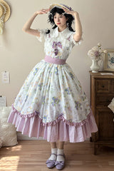 [Blueberry Early Summer] Sleeveless Print Ruffle Bowknot Sweet Lolita Jsk Dress 2 Colors (Plus Size Version) - Product - 3