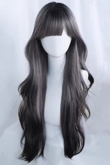 Black/Purple Ombre Curtain Bangs Long Loose Wavy Sweet Lolita Wig - Black/Purple - 1