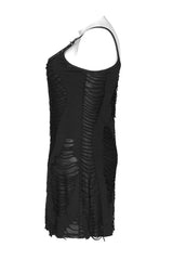Black Metal Eyelets Strap Irregular Knit Plus Size Women's Punk Sling Dress - Product - 6