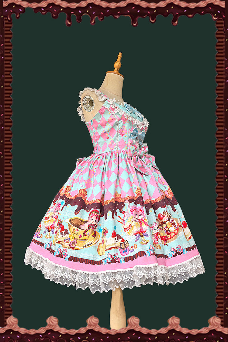 [Cream Meow] Sleeveless Print Bowknot Lace Sweet Lolita Jsk Dress 3 Colors - Product - 12