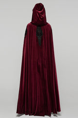 Red Floral Embroidery Diamante Velvet Hooded Women's Gothic Cloak - Product - 3