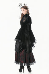 Black Ruffled Lace Long Trumpet Sleeves Floral Sheer Mesh Spliced Velvet Women's Gothic Cape - Product - 2