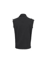 Black Sleeveless Buckle Splice Unedged Men's Punk Vest - Product - 9