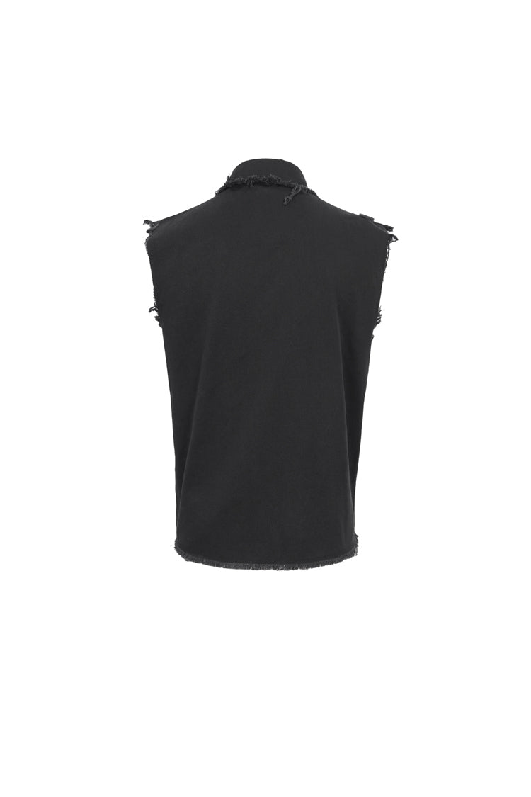 Black Sleeveless Buckle Splice Unedged Men's Punk Vest - Product - 9