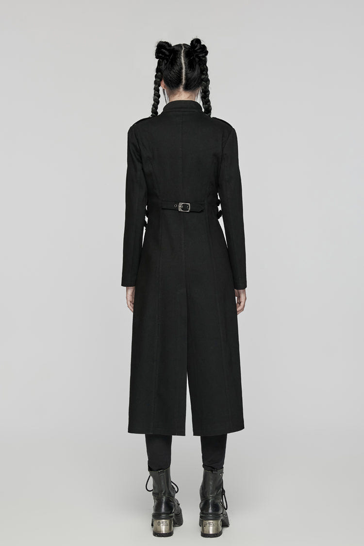 Black Stand Collar Chain Zipper Long Sleeves Women's Gothic Long Coat - Product - 6