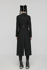 Black Stand Collar Chain Zipper Long Sleeves Women's Gothic Long Coat - Product - 6