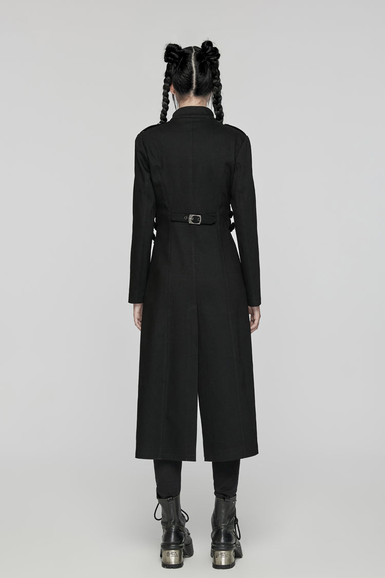 Black Stand Collar Chain Zipper Long Sleeves Women's Gothic Long Coat - Product - 6
