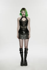 Black Halterneck Cut-Out Lace-Up Slim Women's Punk Cool Vest - Product - 2