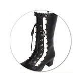 Black White Lace Bowknot Heart Shaped Round Toe Sweet Lolita High Boots - Product - 4