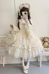 Beige [Dream Prologue] Doll Multi-Layered Bowknot Lace Sweet Princess Lolita Dress - Product - 9