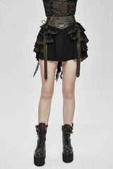 Black Punk Multi Layer Wavy Edges Striped Womens Half Skirt With Corset - Black - 1