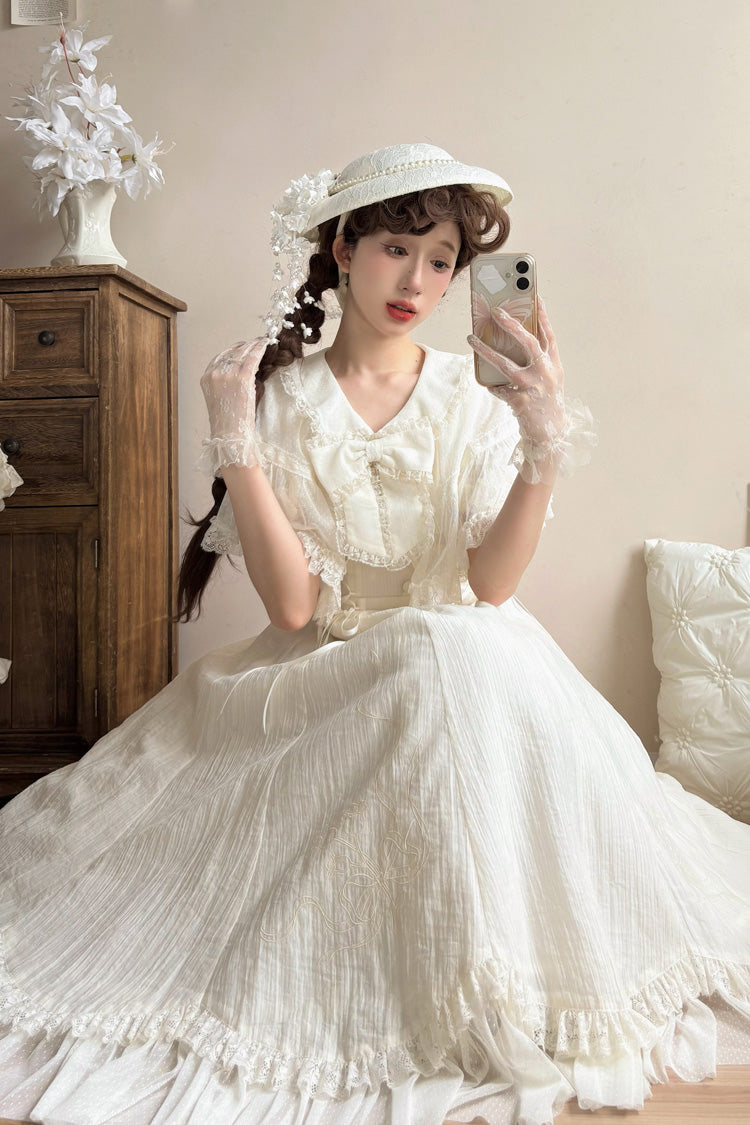White [Wind Chime] Ruffled Embroidered Bow Lace Lace-Up Sweet Lolita Dress - Product - 2