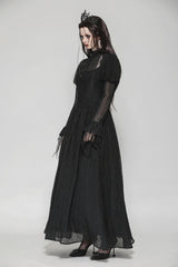 Black Women's Gothic Ruffled Stand Collar Long Puff Sleeves Spiderweb Splice Witch Maxi Dress - Product - 2