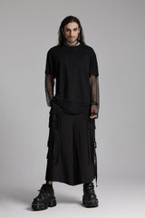 Black Round Collar Long Sleeves Mesh Ripped Men's Punk T-Shirt - Product - 5