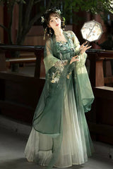Green Embroidery Women's Classic Chinese Style Hanfu Dress Full Set - Product - 3