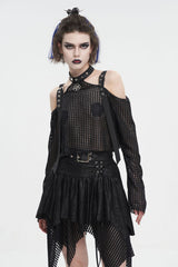 Black Off Shoulder Buckle Sheer Crop Women's Punk Shirt - Product - 2