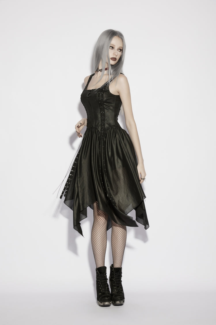 Black Off Shoulder Slim Irregular Zippered Eyelet Women's Punk College Style Dress - Product - 4