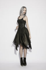 Black Off Shoulder Slim Irregular Zippered Eyelet Women's Punk College Style Dress - Product - 4