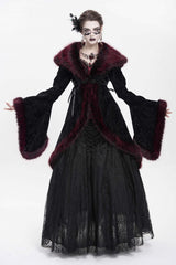 Red Long Sleeves Floral Embroidery Women's Gothic Fluffy Coat - Product - 4