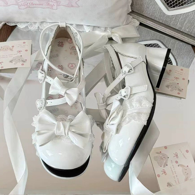 Bowknot Cross Bandage Kitten Shaped Special Heel Mid-Heel Shoes 5 Colors - Product - 7