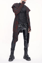 Red Irregular Multi Chain Men's Gothic Coat With Hood - Red - 1