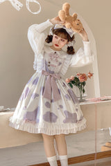 Milk Cow Print Ruffle Bowknot Sweet Lolita Jsk Dress 5 Colors - Purple - 4