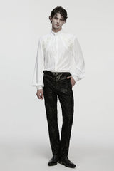 White Stand Collar Long Lantern Sleeves Floral Jacquard Men's Gothic Blouse - Product - 4