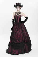 Red Jacquard Embroidery Floral Beaded Women's Gothic Long Slip Dress - Product - 5
