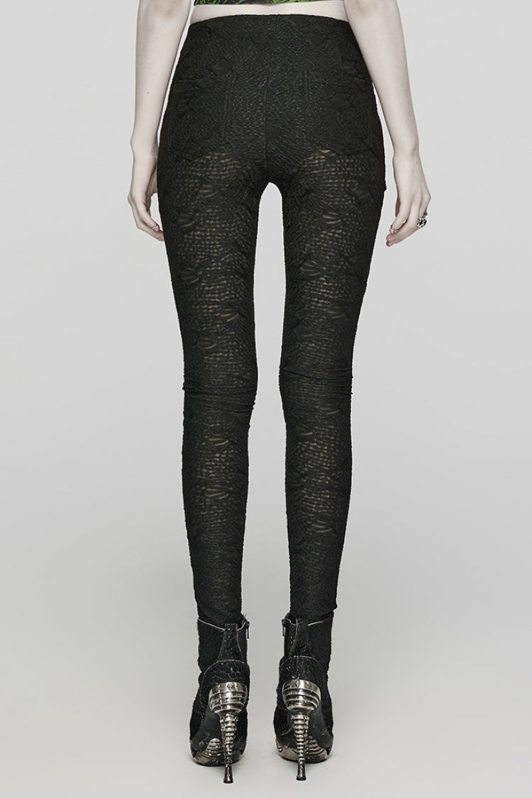 Black Print Slim Mesh Button Decoration Women's Gothic Leggings - Product - 3