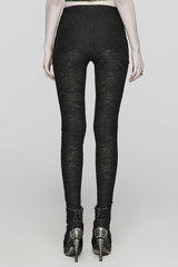 Black Print Slim Mesh Button Decoration Women's Gothic Leggings - Product - 3