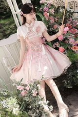 Pink [Whispers on Falling Cherry Blossoms] Printed Embroidered Tassel Sweet Classic Chinese Style Lolita Jsk Dress Set - Product - 12