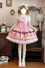 [Cream Meow] Sleeveless Print Bowknot Lace Sweet Lolita Jsk Dress 3 Colors - Product - 2