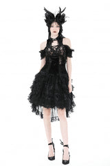 Black Women's Gothic Princess Multi-Layered Ruffled Lace High-Low Skirt - Black - 1