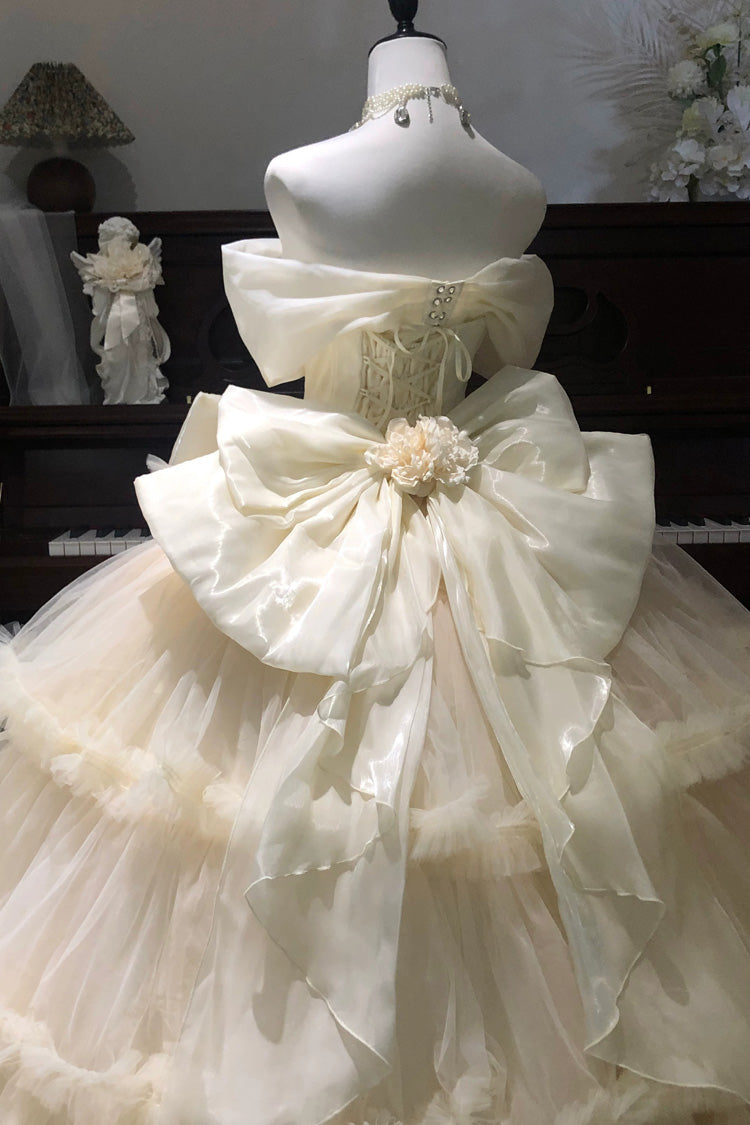 White [Pure White Oath] Sleeveless Multi-Layered Ruffled Hanayome Lace Sweet Elegant Princess Lolita Dress - Product - 5