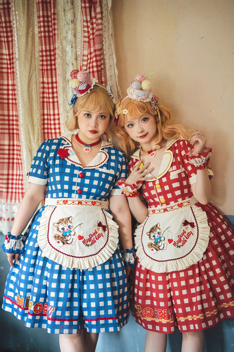 Sweetheart Cat Short Sleeves Print Embroidery Sweet Lolita Dress 3 Colors - Product - 4