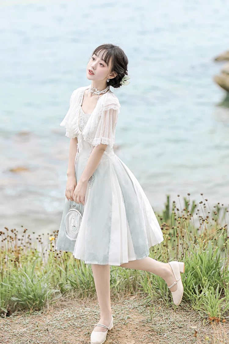 White Summer Dream Lotus Sleeveless Chinese Style Sweet Qi Lolita Jsk Dress - Product - 6