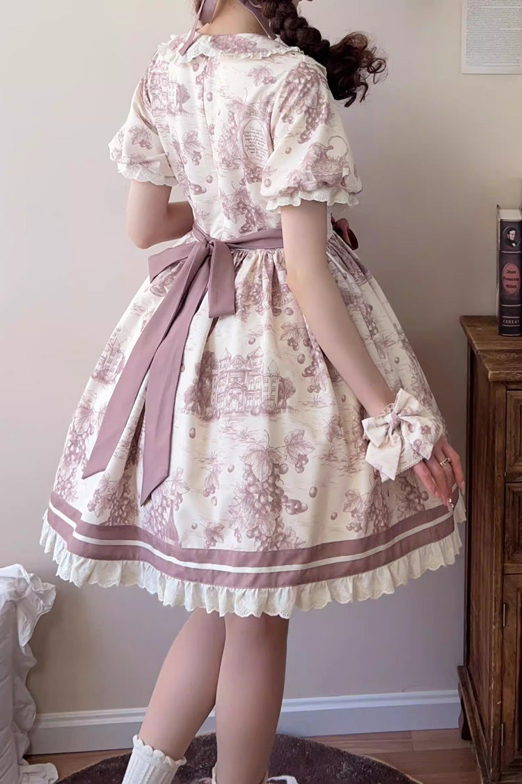 Smoky Purple [Grape Moon Almanac] Short Sleeves Multi-Layered Printed Ruffled Bow Sweet Lolita Dress - Product - 6