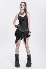 Black Halterneck Ripped Chained Women's Punk Vest - Product - 7