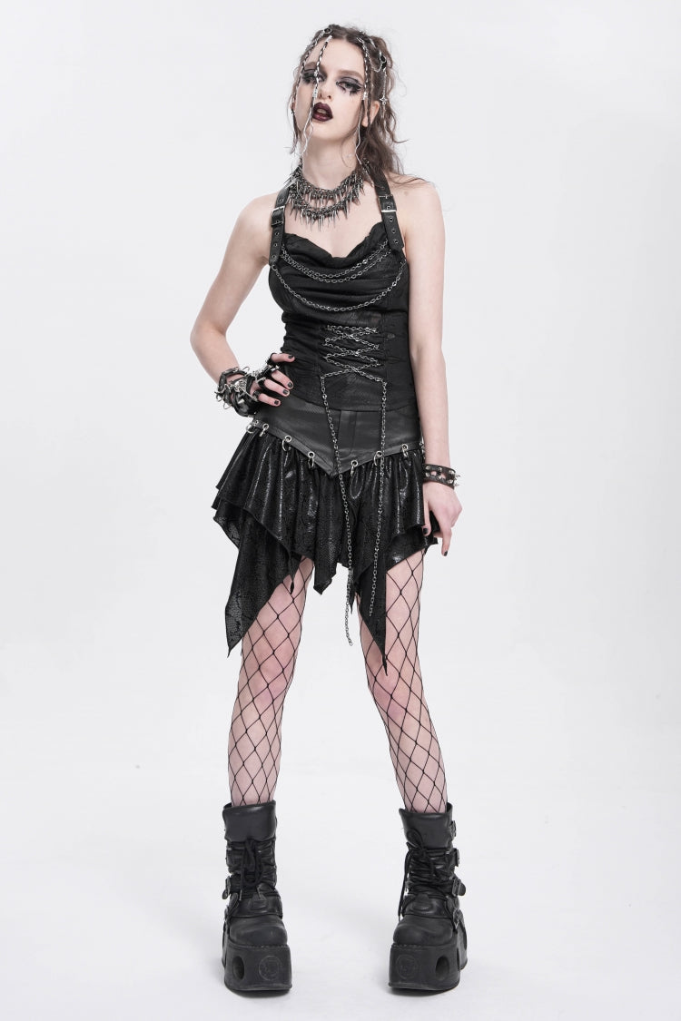 Black Halterneck Ripped Chained Women's Punk Vest - Product - 7