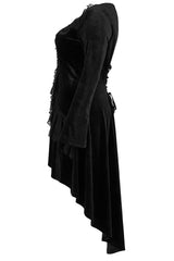 Black Gorgeous Velvet Fabric Embroidered Jacquard Neckline Irregular Hem Trumpet Sleeve Women's Gothic Dress - Product - 5