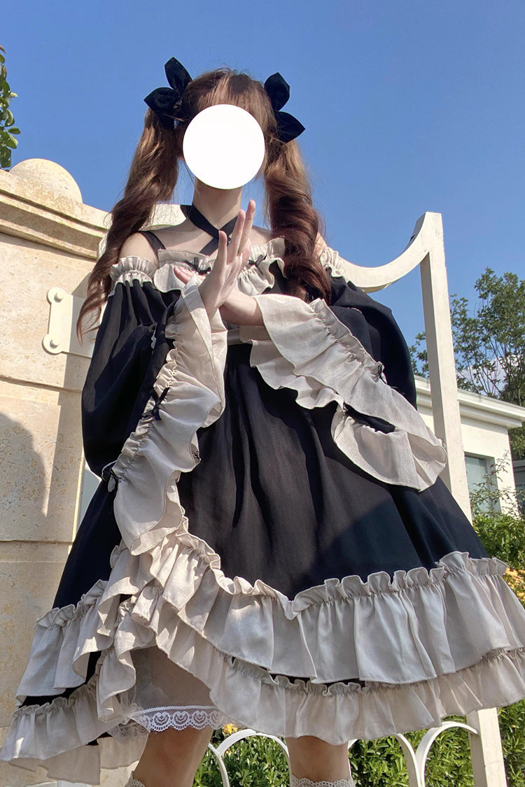 Black [Monet Estate] Sleeveless High Waisted Ruffle Bowknot Asymmetric Gothic Lolita Jsk Dress - Product - 18