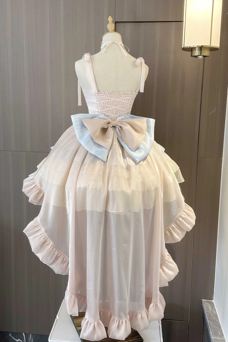 Blue/Pink/Apricot Multi-layer Ruffle Bowknot Sweet Princess Lolita Tiered Dress - Product - 5